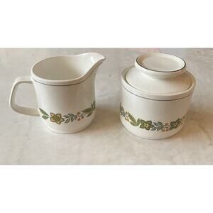 Vintage Studio J & G Meakin MCM Cream & Sugar Set England White Green‎ Retro